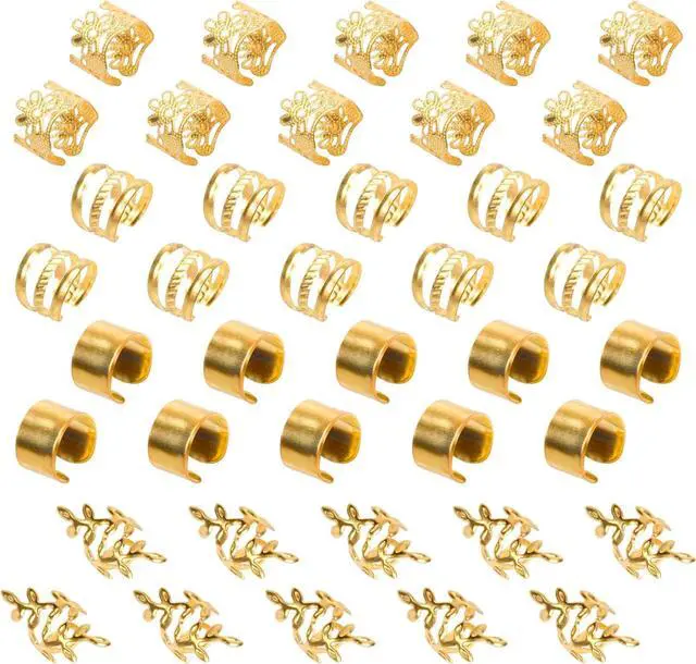 Main image of Gold Hair Braids Dreadlock Non-Piercing Ear Clip Beard Cuffs Clip Hair Accessories Styling Fashion Jewelry Gift Toos for Women Men Passion Twist Goddess Locs Crochet Hair Rings (40Pcs, Gold)