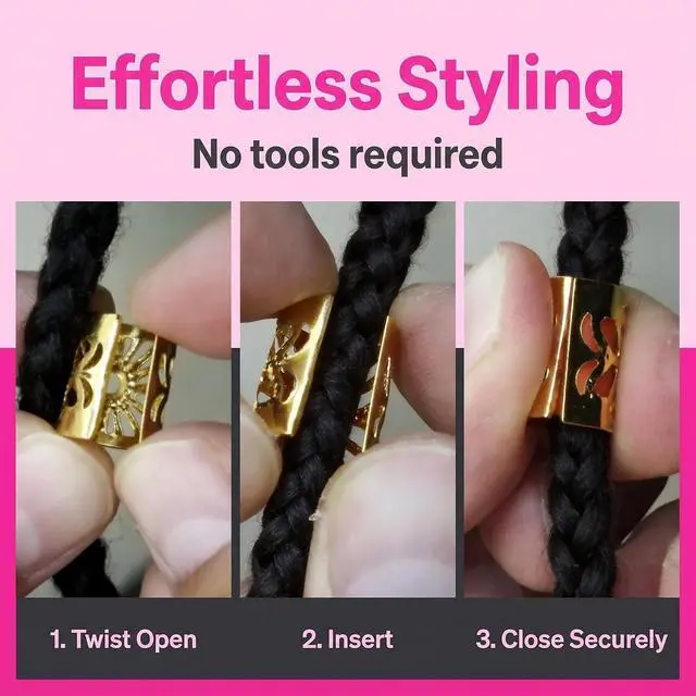 Alt view image 7 of 7 - Gold Hair Braids Dreadlock Non-Piercing Ear Clip Beard Cuffs Clip Hair Accessories Styling Fashion Jewelry Gift Toos for Women Men Passion Twist Goddess Locs Crochet Hair Rings (40Pcs, Gold)