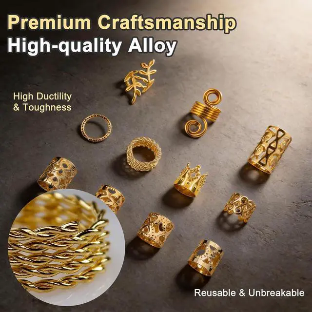Alt view image 6 of 7 - Gold Hair Braids Dreadlock Non-Piercing Ear Clip Beard Cuffs Clip Hair Accessories Styling Fashion Jewelry Gift Toos for Women Men Passion Twist Goddess Locs Crochet Hair Rings (40Pcs, Gold)