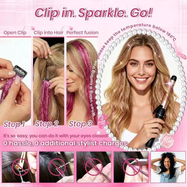 Alt view image 4 of 7 - LORIEN Clip in Hair Tinsel, 14 Pcs Colorful Glitter Hair Accessories for Women Girls, 22 Inch Glitter Extensions for Party Birthday, Gifts for Teenage Girls (Dreamy Colorful)