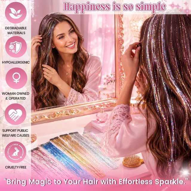Alt view image 3 of 7 - LORIEN Clip in Hair Tinsel, 14 Pcs Colorful Glitter Hair Accessories for Women Girls, 22 Inch Glitter Extensions for Party Birthday, Gifts for Teenage Girls (Dreamy Colorful)