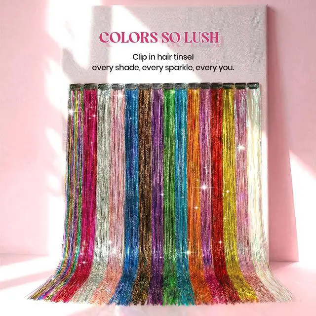 Alt view image 7 of 7 - LORIEN Clip in Hair Tinsel, 14 Pcs Colorful Glitter Hair Accessories for Women Girls, 22 Inch Glitter Extensions for Party Birthday, Gifts for Teenage Girls (Dreamy Colorful)