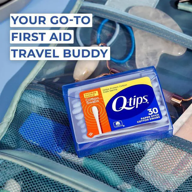 Alt view image 3 of 7 - Q-tips Cotton Swabs, Hygiene Shield Travel Size Toiletries, for First Aid, Beauty and Baby, 100% Cotton, 30 Count (Pack of 2)
