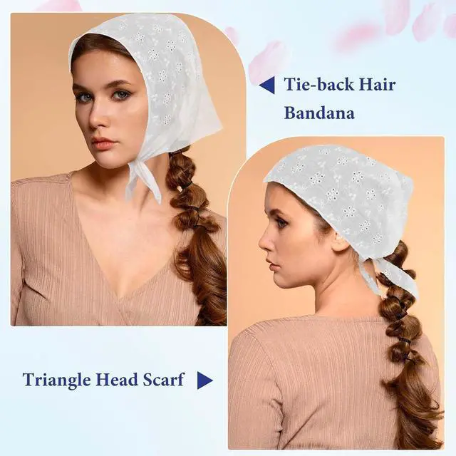 Alt view image 7 of 7 - Ymapinc White Headscarf for Women's Hair, Bandana Headband Scarf for Women Hair Accessories(White 90% Cotton + 10% Polyester)