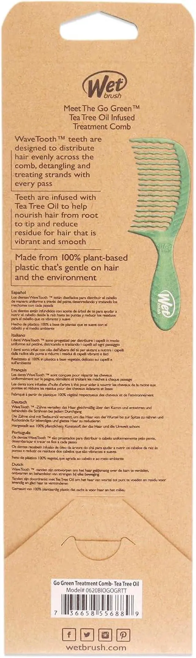 Alt view image 4 of 4 - Wet Brush Go Green Tea Tree Oil Infused Treatment Comb - Wide Tooth Hair Detangler with WaveTooth Design that Gently and Glides Through Tangles - No Split Ends and No Damage