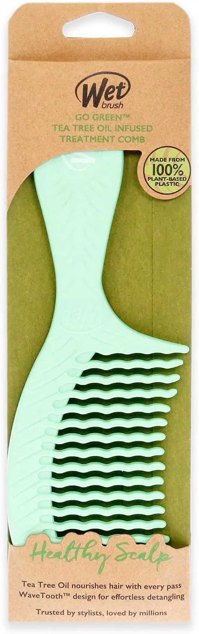 Alt view image 3 of 4 - Wet Brush Go Green Tea Tree Oil Infused Treatment Comb - Wide Tooth Hair Detangler with WaveTooth Design that Gently and Glides Through Tangles - No Split Ends and No Damage