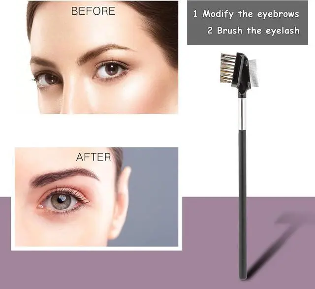 Alt view image 7 of 7 - 1 Pcs Eyebrow Brush, Metal Eyelash Comb, Resuable Dual Eyebrow Comb, Eye Brow Makeup Brush Eye Lash Comb for Eyelashes Extension (Bristles)