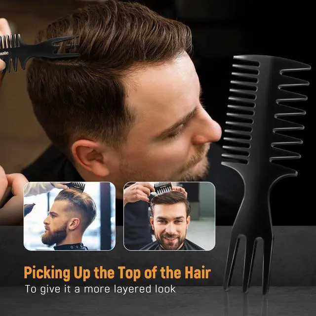 Alt view image 2 of 6 - Stylemate 3Pcs Hair Styling Combs Set for Men, Black Barber Wide Tooth Texture Comb for Quiff, Pompadour, Slick Back, Fauxhawk, Undercut