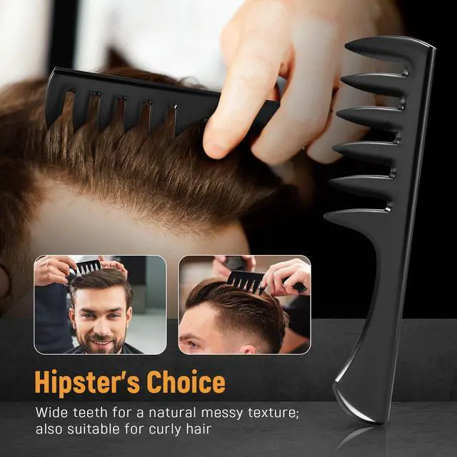 Alt view image 3 of 6 - Stylemate 3Pcs Hair Styling Combs Set for Men, Black Barber Wide Tooth Texture Comb for Quiff, Pompadour, Slick Back, Fauxhawk, Undercut