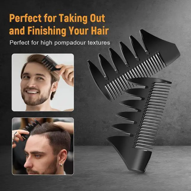 Alt view image 4 of 6 - Stylemate 3Pcs Hair Styling Combs Set for Men, Black Barber Wide Tooth Texture Comb for Quiff, Pompadour, Slick Back, Fauxhawk, Undercut