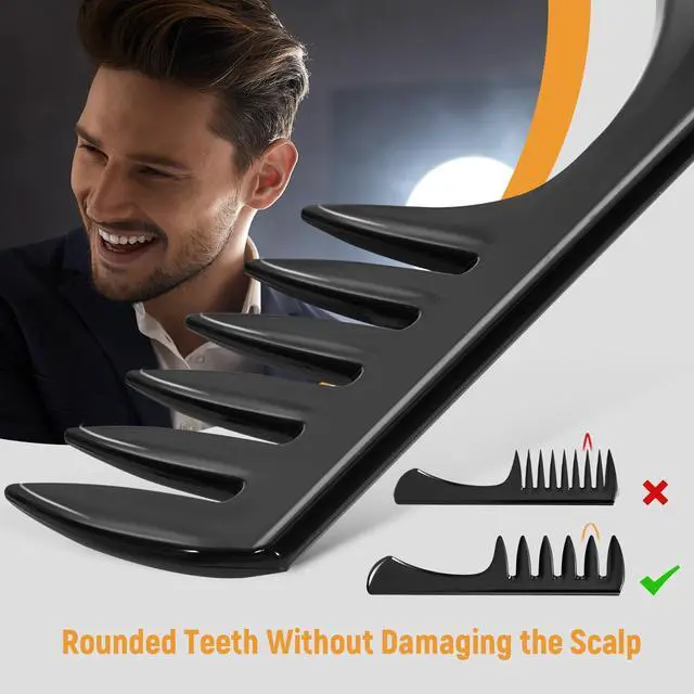 Alt view image 5 of 6 - Stylemate 3Pcs Hair Styling Combs Set for Men, Black Barber Wide Tooth Texture Comb for Quiff, Pompadour, Slick Back, Fauxhawk, Undercut