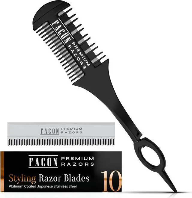 Main image of Facón Razor Comb for Hair Cutting - Professional Hair Cutting Comb Kit with 12 Replacement Blades, Double Edge Shaper for Salon & Home, Premium Styling Thinning Texturizing Split Ends Trimming Razor