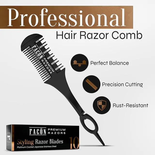 Alt view image 2 of 7 - Facón Razor Comb for Hair Cutting - Professional Hair Cutting Comb Kit with 12 Replacement Blades, Double Edge Shaper for Salon & Home, Premium Styling Thinning Texturizing Split Ends Trimming Razor