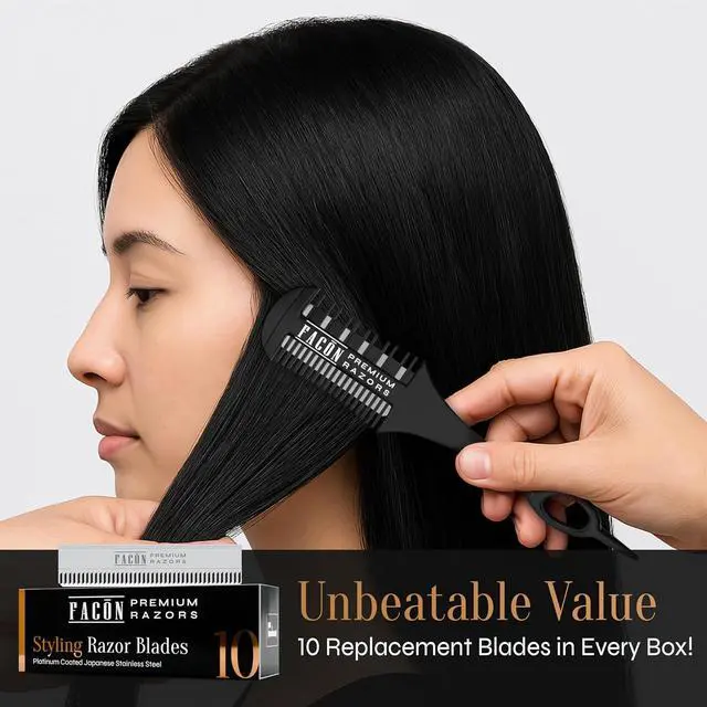 Alt view image 5 of 7 - Facón Razor Comb for Hair Cutting - Professional Hair Cutting Comb Kit with 12 Replacement Blades, Double Edge Shaper for Salon & Home, Premium Styling Thinning Texturizing Split Ends Trimming Razor