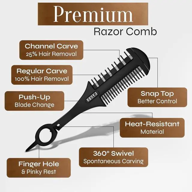 Alt view image 6 of 7 - Facón Razor Comb for Hair Cutting - Professional Hair Cutting Comb Kit with 12 Replacement Blades, Double Edge Shaper for Salon & Home, Premium Styling Thinning Texturizing Split Ends Trimming Razor