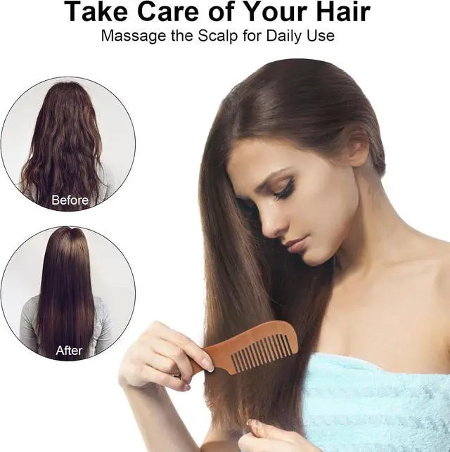 Alt view image 6 of 7 - 4 Pcs Natural Bamboo Comb Set for Women & Men - Wide Tooth Detangling, Beard & Labor Combs for Curly, Thick, Wavy Hair with Gift Bag