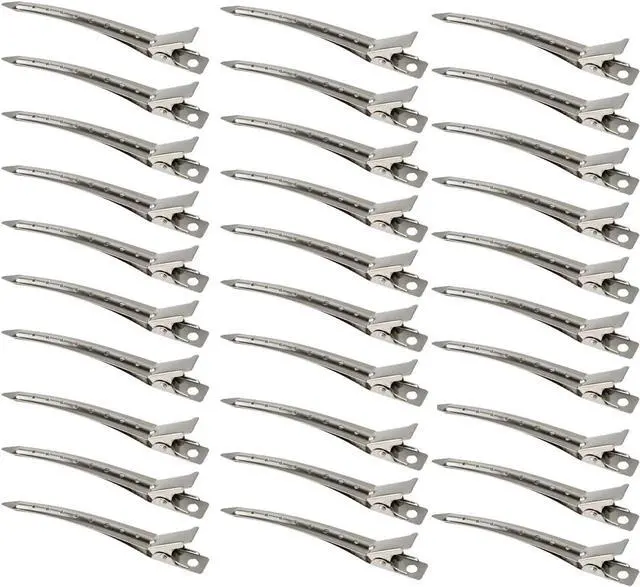 Main image of 30 Packs Hair Clips, Duck Bill Clips, Hair Coloring, Hair Clips & Barrettes, 3.5 Inches Rustproof Metal Alligator Curl Clips with Holes for Hair Styling, Silver