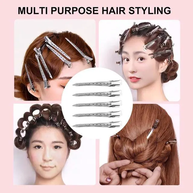 Alt view image 2 of 6 - 30 Packs Hair Clips, Duck Bill Clips, Hair Coloring, Hair Clips & Barrettes, 3.5 Inches Rustproof Metal Alligator Curl Clips with Holes for Hair Styling, Silver