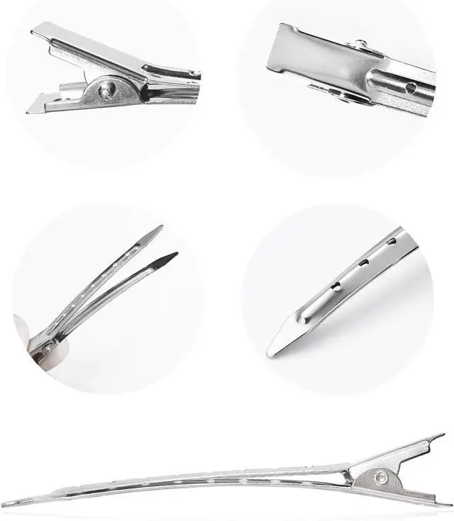 Alt view image 6 of 6 - 30 Packs Hair Clips, Duck Bill Clips, Hair Coloring, Hair Clips & Barrettes, 3.5 Inches Rustproof Metal Alligator Curl Clips with Holes for Hair Styling, Silver