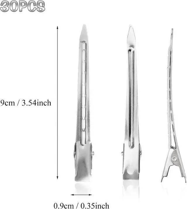 Alt view image 4 of 6 - 30 Packs Hair Clips, Duck Bill Clips, Hair Coloring, Hair Clips & Barrettes, 3.5 Inches Rustproof Metal Alligator Curl Clips with Holes for Hair Styling, Silver
