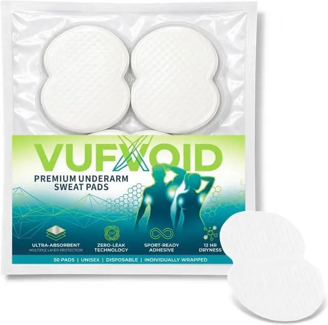 Main image of VUFVOID Underarm Sweat Pads -50 Invisible Armpit Guards,All-Day Freshness | Hypallergenic & Ultra-Absorbent Liners for Men & Women - Discreet Protection for Office, Travel & Summer Apparel