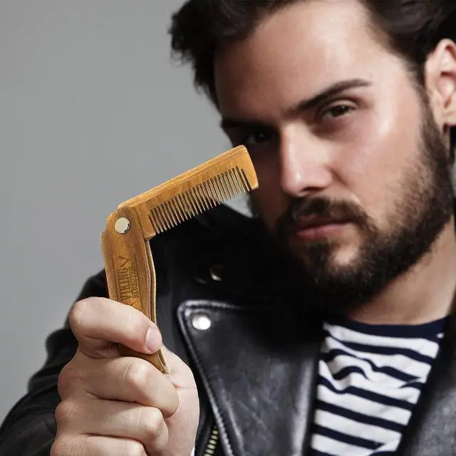 Alt view image 5 of 7 - Viking Revolution Folding Beard Comb - Natural Wooden Comb - 1 Count | All-Natural Wooden Beard Comb - Includes Carrying Pouch & Gift Box - For Grooming Beards & Mustaches - Green Sandalwood