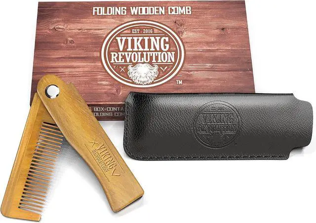 Alt view image 6 of 7 - Viking Revolution Folding Beard Comb - Natural Wooden Comb - 1 Count | All-Natural Wooden Beard Comb - Includes Carrying Pouch & Gift Box - For Grooming Beards & Mustaches - Green Sandalwood