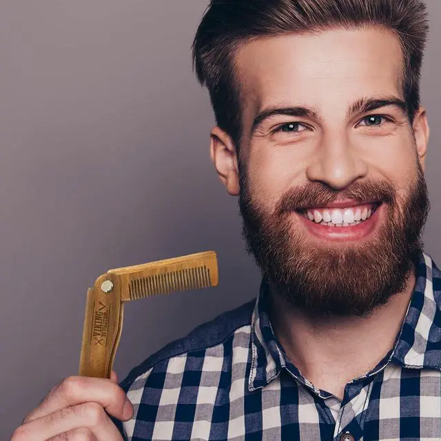 Alt view image 7 of 7 - Viking Revolution Folding Beard Comb - Natural Wooden Comb - 1 Count | All-Natural Wooden Beard Comb - Includes Carrying Pouch & Gift Box - For Grooming Beards & Mustaches - Green Sandalwood