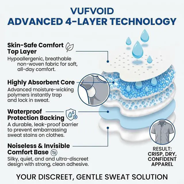 Alt view image 3 of 7 - VUFVOID Underarm Sweat Pads -50 Invisible Armpit Guards,All-Day Freshness | Hypallergenic & Ultra-Absorbent Liners for Men & Women - Discreet Protection for Office, Travel & Summer Apparel