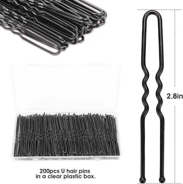 Alt view image 3 of 7 - 200PCS 2.8 Inch U Shaped Large Heavy Duty Hair Pins for Women Girls, Large Hair Pins for Thick/Long Hair, Long Hair Pin Bobby Pin for Secure Bun Salon Wedding Daily Hairstyles - Black
