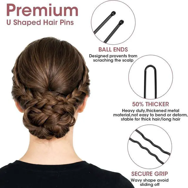 Alt view image 2 of 7 - 200PCS 2.8 Inch U Shaped Large Heavy Duty Hair Pins for Women Girls, Large Hair Pins for Thick/Long Hair, Long Hair Pin Bobby Pin for Secure Bun Salon Wedding Daily Hairstyles - Black