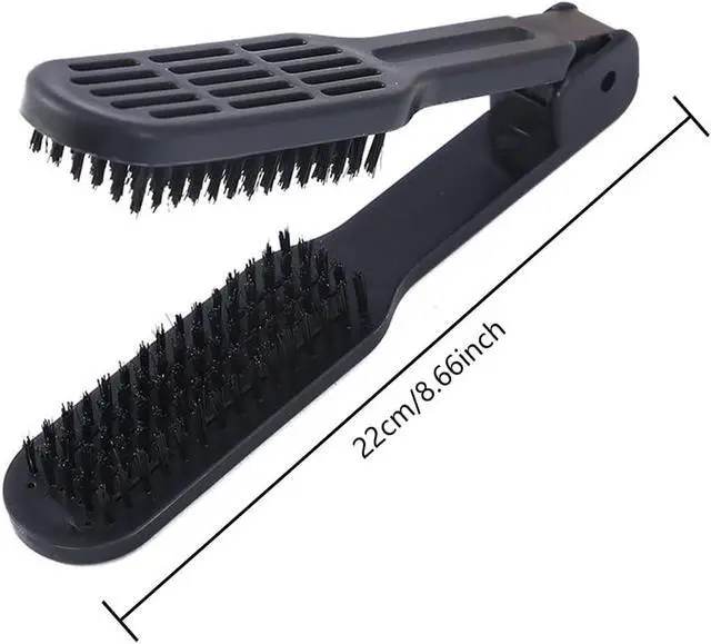 Alt view image 2 of 7 - Double Sided Bristle Hair Brush, Hair Straightening Comb, Clamp Hair Brush for Smoothing and Styling, Salon Hairdressing Styling Tool for Women and Men(Black)