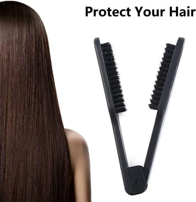 Alt view image 3 of 7 - Double Sided Bristle Hair Brush, Hair Straightening Comb, Clamp Hair Brush for Smoothing and Styling, Salon Hairdressing Styling Tool for Women and Men(Black)