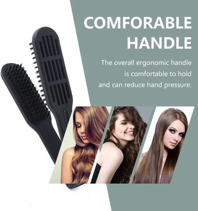 Alt view image 5 of 7 - Double Sided Bristle Hair Brush, Hair Straightening Comb, Clamp Hair Brush for Smoothing and Styling, Salon Hairdressing Styling Tool for Women and Men(Black)