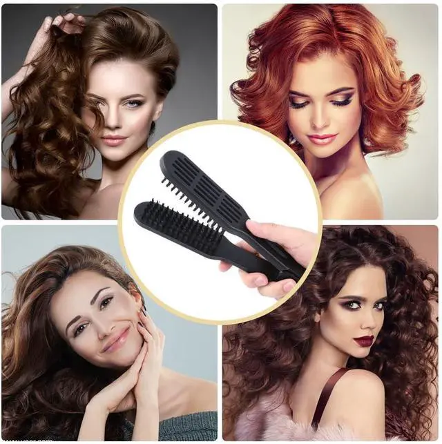Alt view image 6 of 7 - Double Sided Bristle Hair Brush, Hair Straightening Comb, Clamp Hair Brush for Smoothing and Styling, Salon Hairdressing Styling Tool for Women and Men(Black)