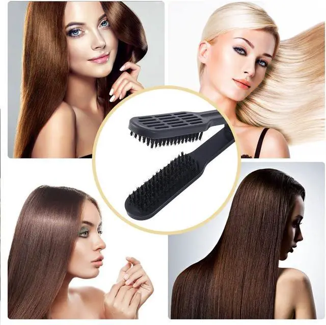 Alt view image 7 of 7 - Double Sided Bristle Hair Brush, Hair Straightening Comb, Clamp Hair Brush for Smoothing and Styling, Salon Hairdressing Styling Tool for Women and Men(Black)