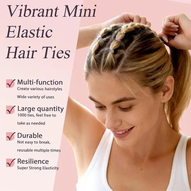 Alt view image 2 of 7 - 1000pcs Mini Rubber Bands, No-Damage Elastic Hair Ties for Girls | Soft durable plastic ponytail holders for little kids. Extra thick 0.65mm.Stretchy for braids, daily hairstyles.