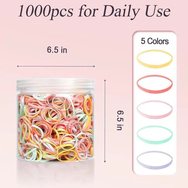 Alt view image 5 of 7 - 1000pcs Mini Rubber Bands, No-Damage Elastic Hair Ties for Girls | Soft durable plastic ponytail holders for little kids. Extra thick 0.65mm.Stretchy for braids, daily hairstyles.