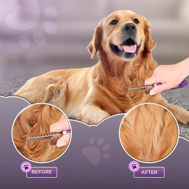 Alt view image 5 of 7 - GENPEPADO Dematting Undercoat Rake Comb for Dogs & Cats with Long 2.5-In Stainless Steel Safety Blades for Removing Knots, Mats & Tangles - Pet Grooming Deshedding Brush Tool with Anti-Slip Grip