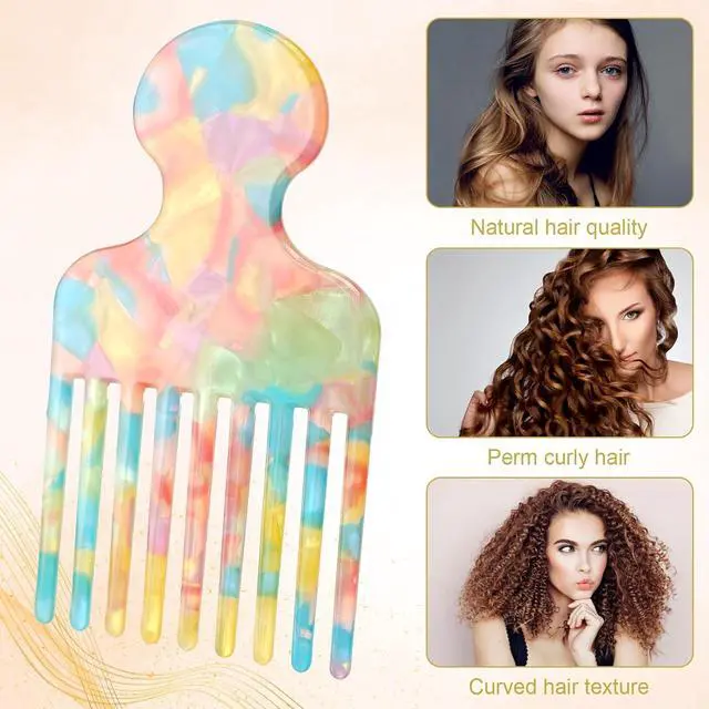 Alt view image 4 of 7 - 2pcs Hair Pick Comb, Wide Tooth Comb for Curls, 4.7in Long, Smooth | Detangling Lifting Curly Hair Picks Afro Smooth Styling Tools for Women, Men Barber Supplies (Iridescent, Blue-brown)