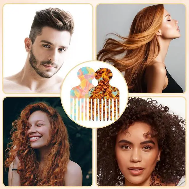 Alt view image 7 of 7 - 2pcs Hair Pick Comb, Wide Tooth Comb for Curls, 4.7in Long, Smooth | Detangling Lifting Curly Hair Picks Afro Smooth Styling Tools for Women, Men Barber Supplies (Iridescent, Blue-brown)