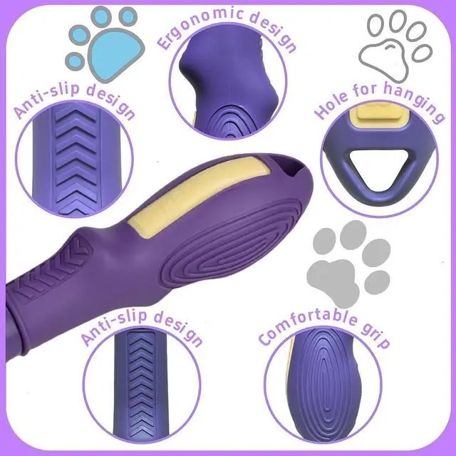 Alt view image 4 of 6 - Pet Comb for Dogs & Cats with Long & Short Stainless Steel Metal Teeth For Shedding and Tangles, Non-Slip & Anti-Static Rubber Handle, Safe & Gentle Pet Grooming Comb