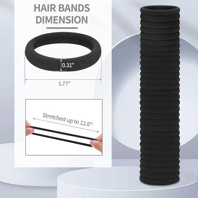 Alt view image 2 of 6 - 150 Pcs Seamless Elastic Hair Ties No Damage for Thick & Thin Hair, Ponytail Holders, Elastics, Soft Pony Tails Bands for Women, All Black