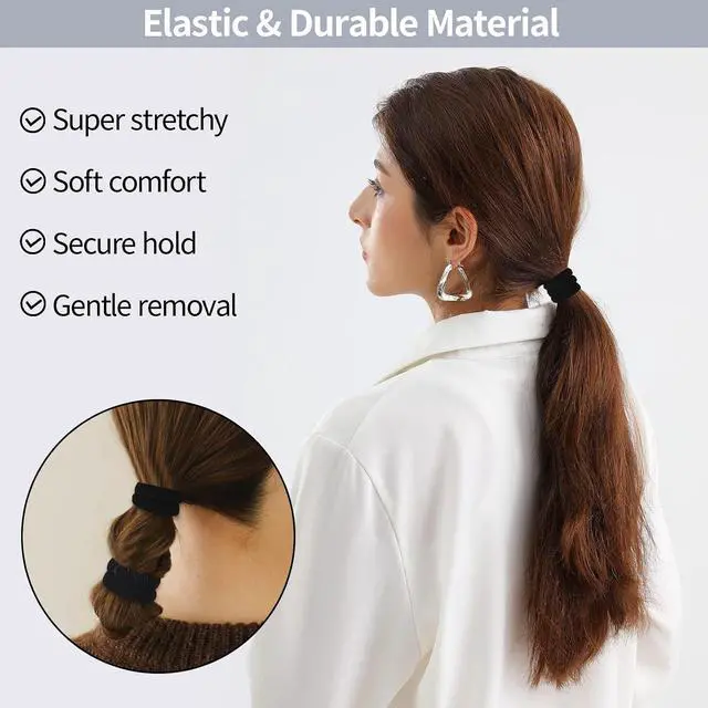 Alt view image 3 of 6 - 150 Pcs Seamless Elastic Hair Ties No Damage for Thick & Thin Hair, Ponytail Holders, Elastics, Soft Pony Tails Bands for Women, All Black