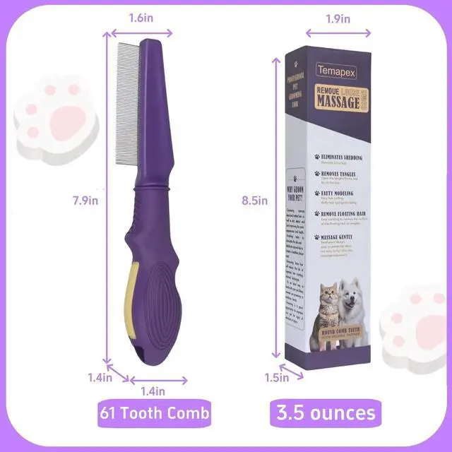 Alt view image 6 of 6 - Pet Flea Comb for Dogs & Cats,Removes Tangles & Flea, Tear Stain Removal, Stainless Steel Metal Teeth, Non-slip & Anti-static Rubber Handle, Safe & Gentle Pet Grooming Comb