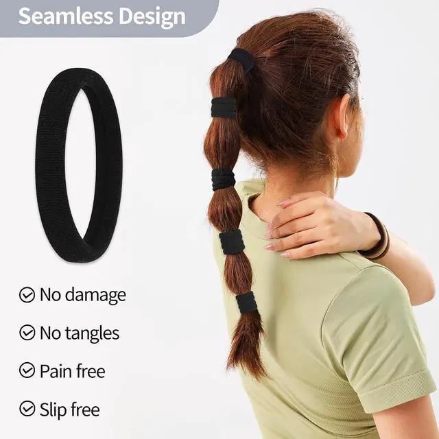 Alt view image 4 of 6 - 150 Pcs Seamless Elastic Hair Ties No Damage for Thick & Thin Hair, Ponytail Holders, Elastics, Soft Pony Tails Bands for Women, All Black