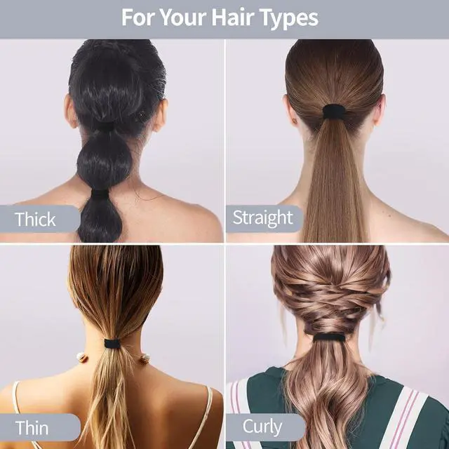 Alt view image 5 of 6 - 150 Pcs Seamless Elastic Hair Ties No Damage for Thick & Thin Hair, Ponytail Holders, Elastics, Soft Pony Tails Bands for Women, All Black