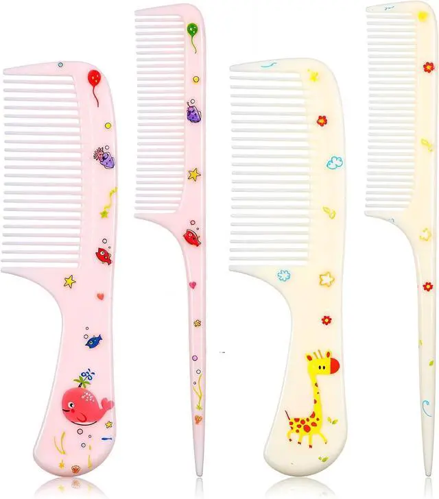 Main image of Giantree 4Pcs Baby Hair Comb, Kids Hair Brush Set for Girls Boys, Cute Hairs Comb Set Toddler Hairs Comb, Mini Comb Rat Tail Hairs Styling for Toddler Child's Hair Travel Style A)