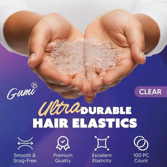 Alt view image 2 of 6 - Gumi good Ouchless Hair Elastics, Clear, Small, 3/4 Inch | Snag-free, stretchy hair ties glide off without pulling; secure hold for fine or thick hair, ponytails, braids and buns.