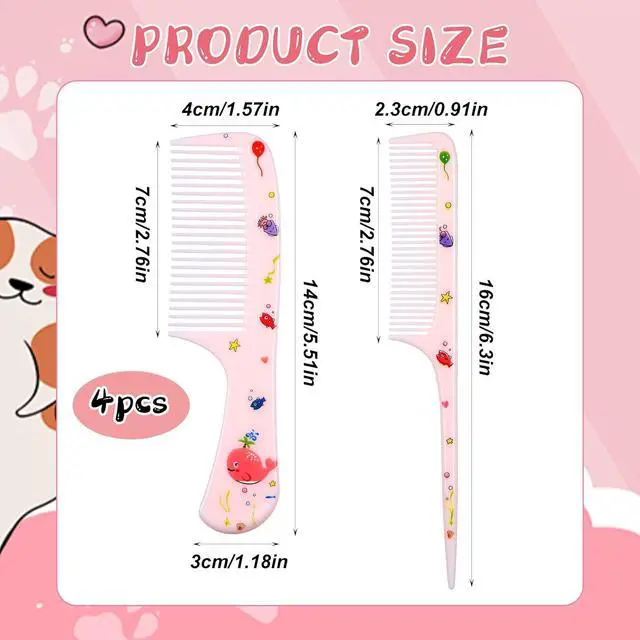 Alt view image 5 of 7 - Giantree 4Pcs Baby Hair Comb, Kids Hair Brush Set for Girls Boys, Cute Hairs Comb Set Toddler Hairs Comb, Mini Comb Rat Tail Hairs Styling for Toddler Child's Hair Travel Style A)